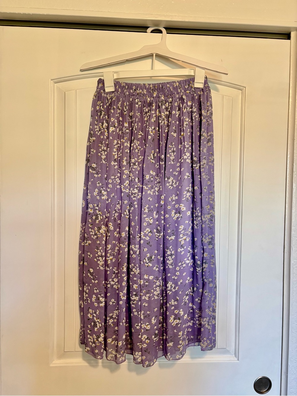 Amazon Purple Floral Midi Skirt with Elastic Waist